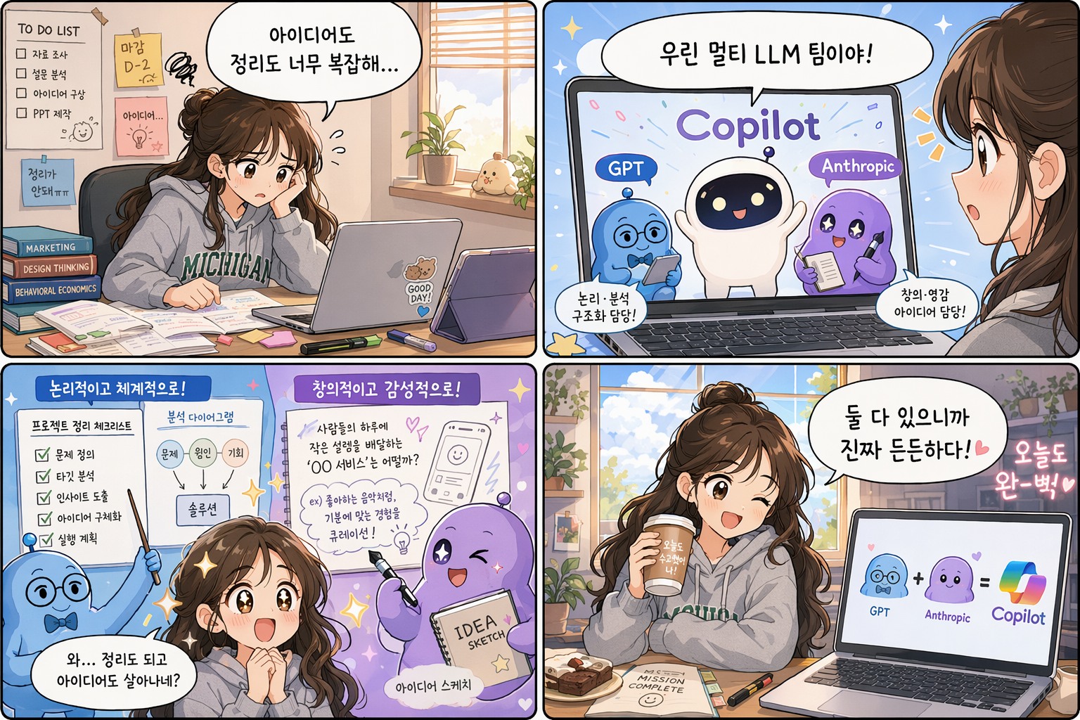 gpt-image-2 — 대학생 Multi-LLM 네컷 결과