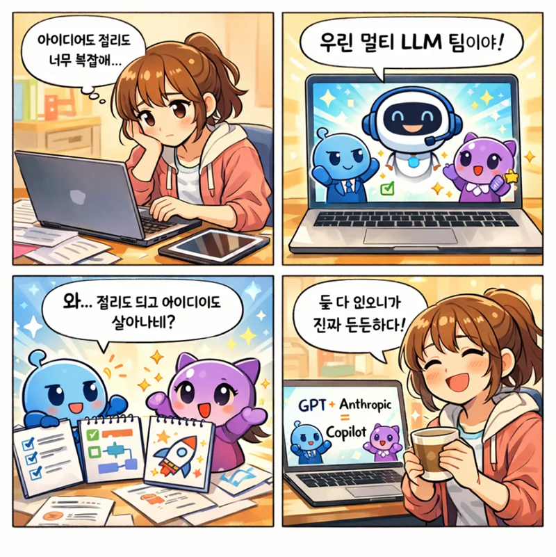 gpt-image-1.5 — 대학생 Multi-LLM 네컷 결과