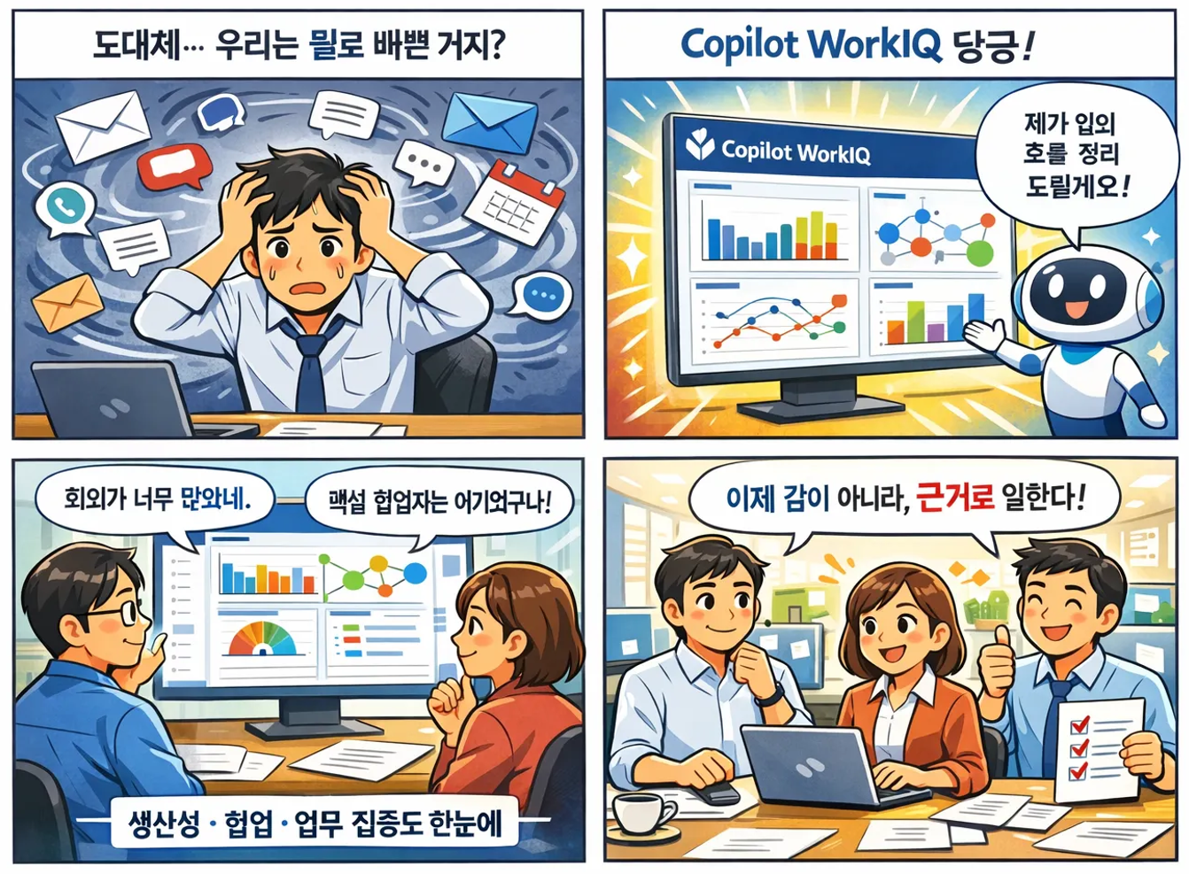 gpt-image-1.5 — Copilot WorkIQ 네컷 결과